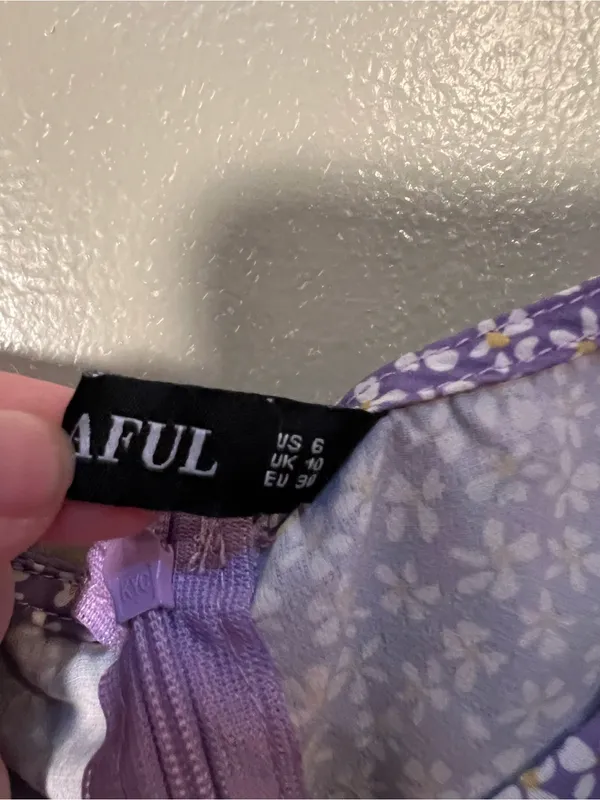 Zaful Women’s Sz 6 Mini Dress Puff Sleeve Light Purple Ditsy Floral White Yellow - Image 12
