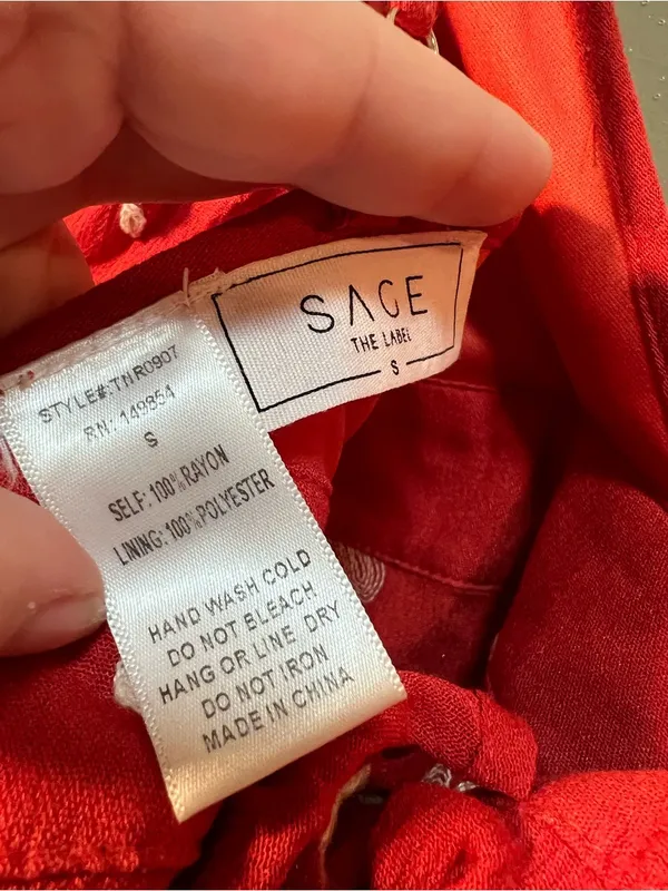 Sage The Label Women's Size Small Tank Top Burnt Orange White Floral Embroidered - Image 7