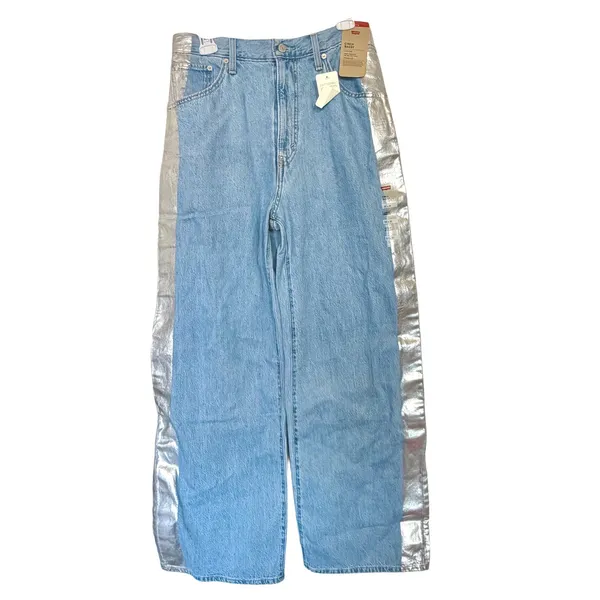 NWT Levi's Cinch Baggy Wide Leg Jeans Rain Or Shine Metallic Stripe 30x31 - Image 5