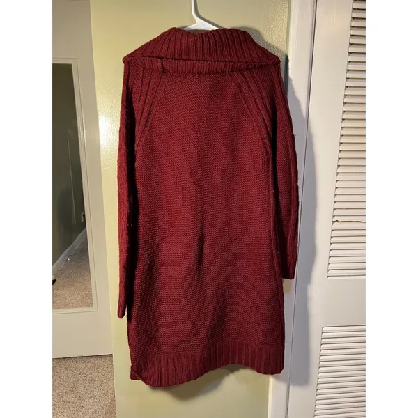 Banana Republic Women's Sz Large Sweater Dress Cowl Neck Burgundy Cableknit Wool - Image 6