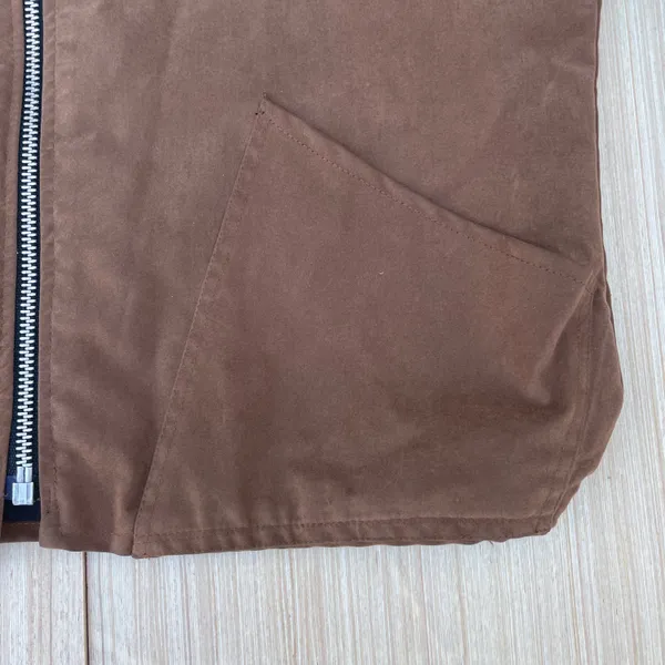 Caramel brown custom made microsuede feel women’s bomber jacket size M medium - Image 11