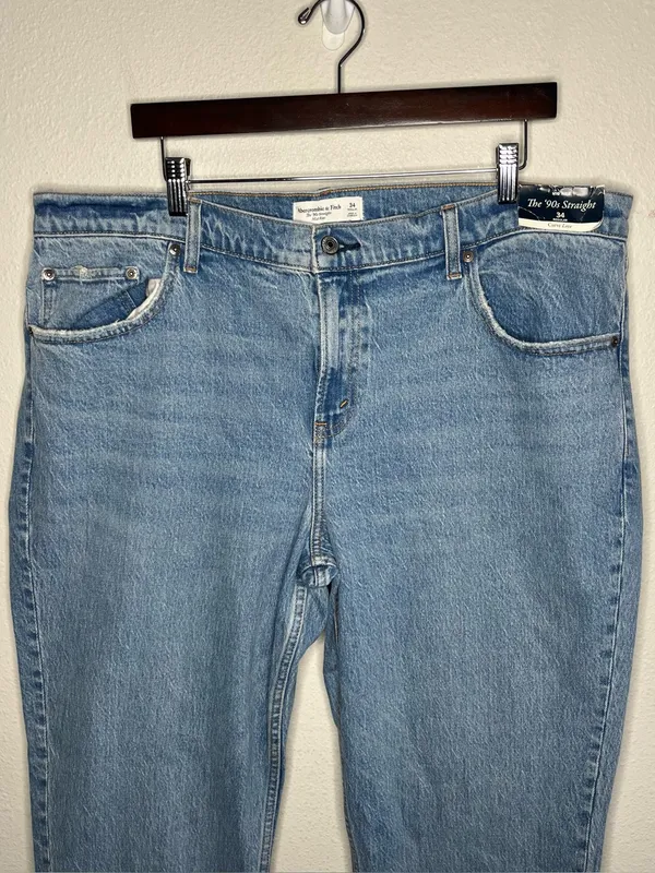 NEW Abercrombie & Fitch Curve Love 90s Straight Mid Rise Cuff Hem Jeans - Image 5