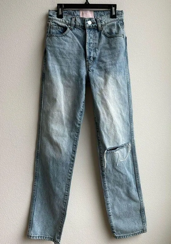 Revice Denim Button Fly Distressed Back Rip Thigh Straight Leg Jeans Size 24 - Image 3