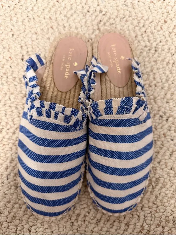 Kate Spade Laila Blue White Striped Espadrille Mule Slides Ruffle Trim Size‎ 7.5 - Image 10