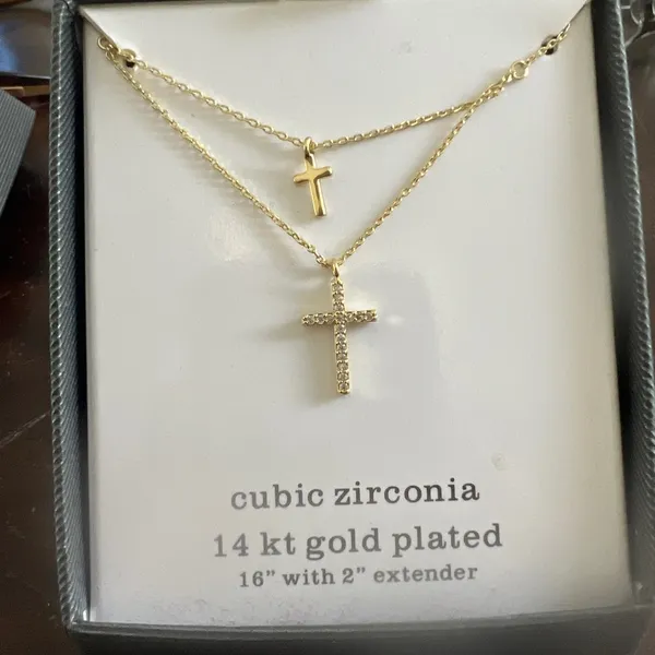 Sparkle cubic, zirconia, and 14 karat gold plated cross Necklace - Image 5