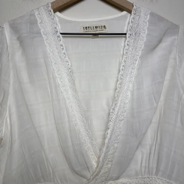 Idyllwind‎ Women Babydoll Top Medium Top Ivory Lace Trim Crochet Boho Gauze - Image 6