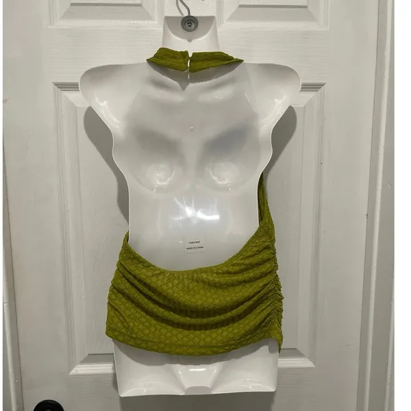 Cider Chartreuse Texture Halter Ruching Top Size M Flirty Beach Festival Y2K - Image 2