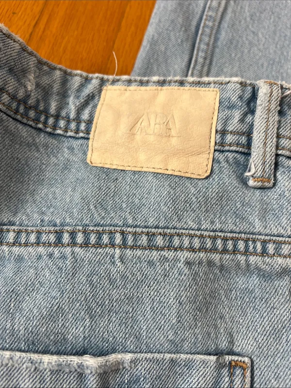 Zara 100% cotton wide leg raw split hem jeans - Image 5