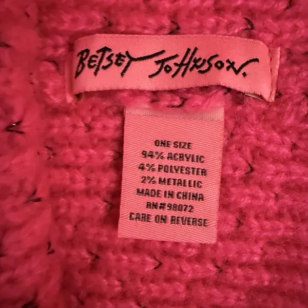 Betsey Johnson Hot Pink Knit Beanie Women's One Size Winter Hat - Image 3