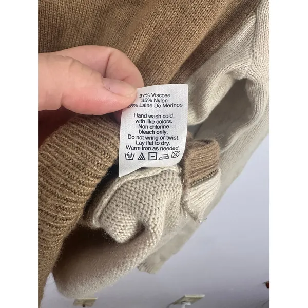 J.Crew Sweater Womens Medium Brown Beige Colorblock Merino Wool Blend Zip Detail - Image 5