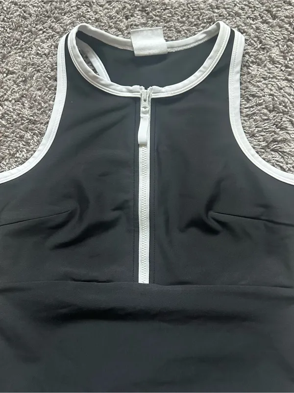 Black Midi Tank Dress with White Zip Trim - Image 5