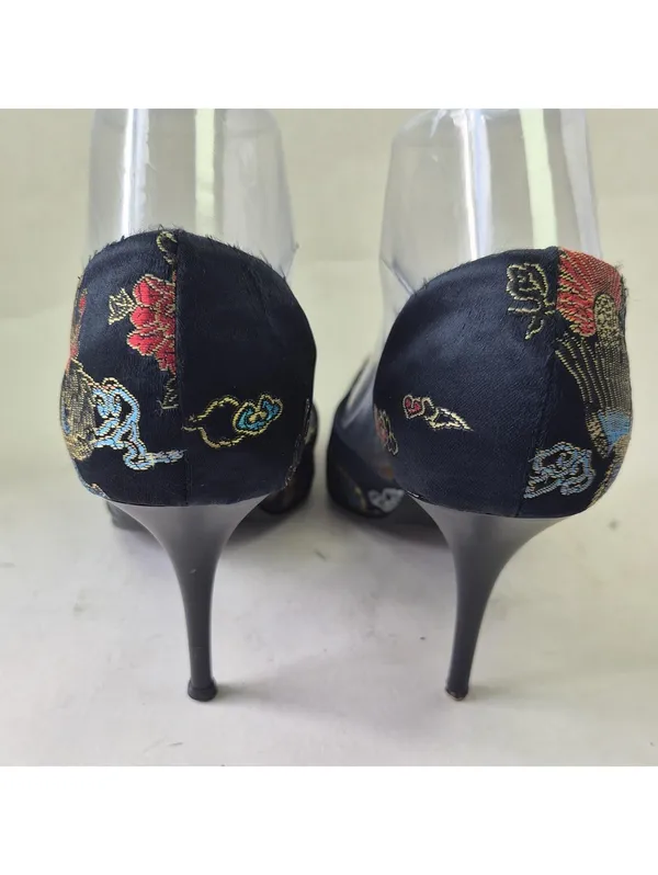 Aldo Size US 8.5 Black Multicolored Oriental Jacquard Pattern Platform Pumps - Image 6