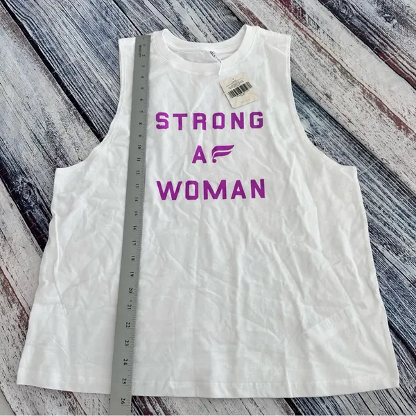 NWT Fabletics White Tank Top with Purple Graphic “STRONG AF WOMAN” - Image 7