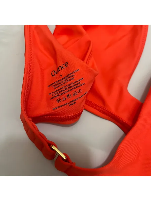 New Quince Italian Plunge Bikini Top Swimwear Sunset Orange Small - Image 2