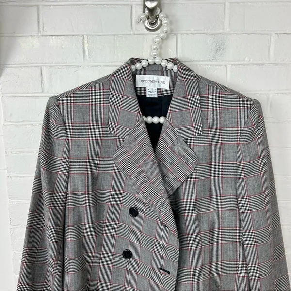 Vintage Jones New York Plaid Herringbone Houndstooth Double Breasted Blazer - Image 4