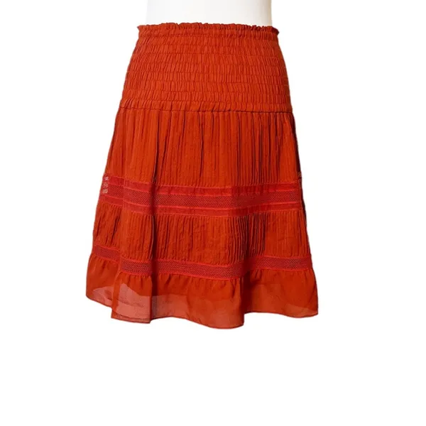 ALC silk‎ blend pleat smocked skirt orange rust sz 6 - Image 2
