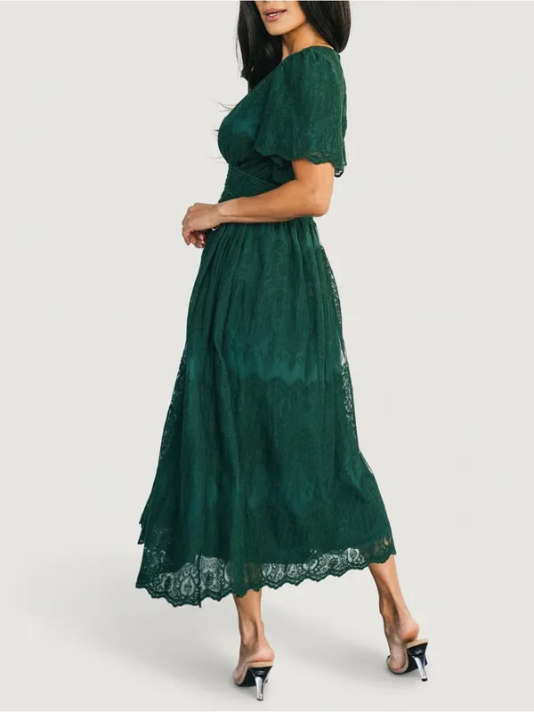 NWT Baltic Born Milena Midi Dress Medium Green Lace Smocked Waist Flutter Sleeve - Image 5