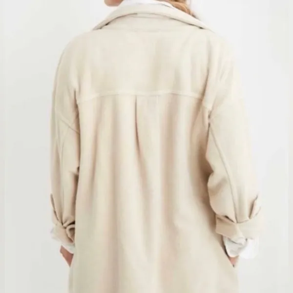 Aerie Luxe Trucker Shacket Shirt Jacket Color Soft Oat Beige Cream Cotton XS - Image 2