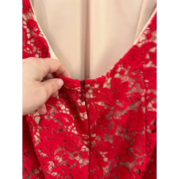 JARLO Red Lace Nude Underlay Low Back Maxi‎ Dress Size UK 14 = US 10 - Image 6