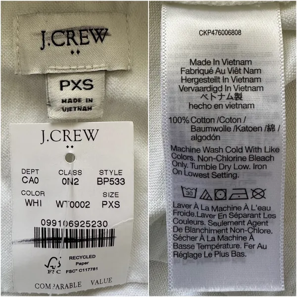 J. Crew Factory Top Petite Button-Up Oxford Shirt in Signature Fit White PXS NWT - Image 8