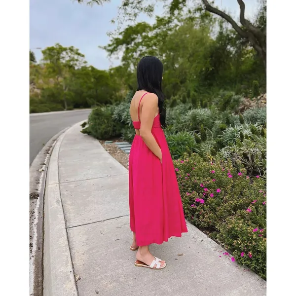 Abercrombie & Fitch Pink Babydoll Crinkle Textured Maxi Dress w/ Pockets Medium - Image 2