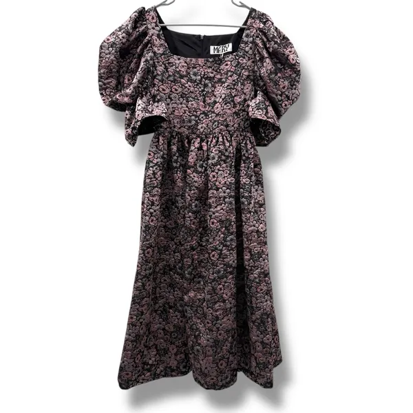 Mary Benson Lucinda Winter Floral Black & Pink Jacquard Dress Sz S‎ NEW Prairie - Image 2
