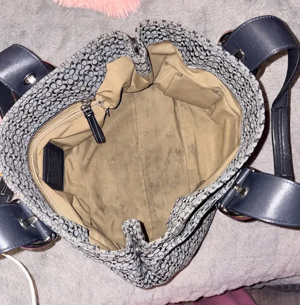 Coach navy blue shoulder canvas and leather bag - Image 5