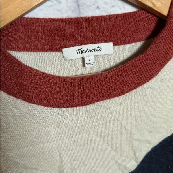 Madewell Colorblock Yoke Pullover‎ Sweater Womens size small cream navy - Image 4