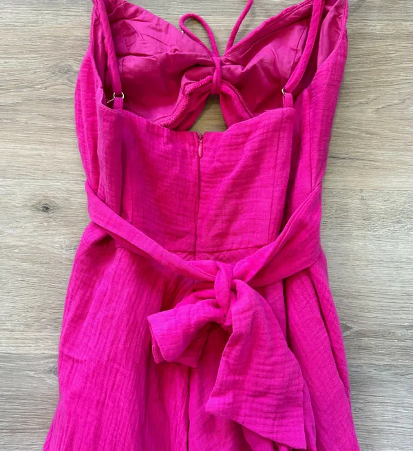 Twin Flame Drawstring Bust Midi Dress in Hot Pink - Image 7