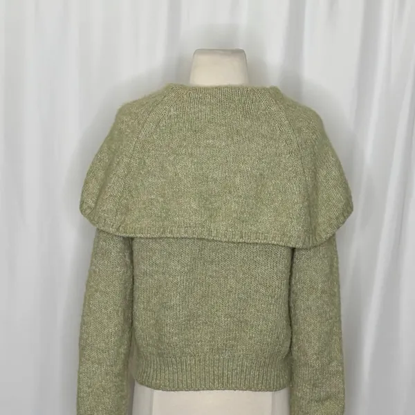 ZARA Wide Lapel Cape Collar Knit Sweater Sage Green Pullover Cottagecore Medium - Image 11
