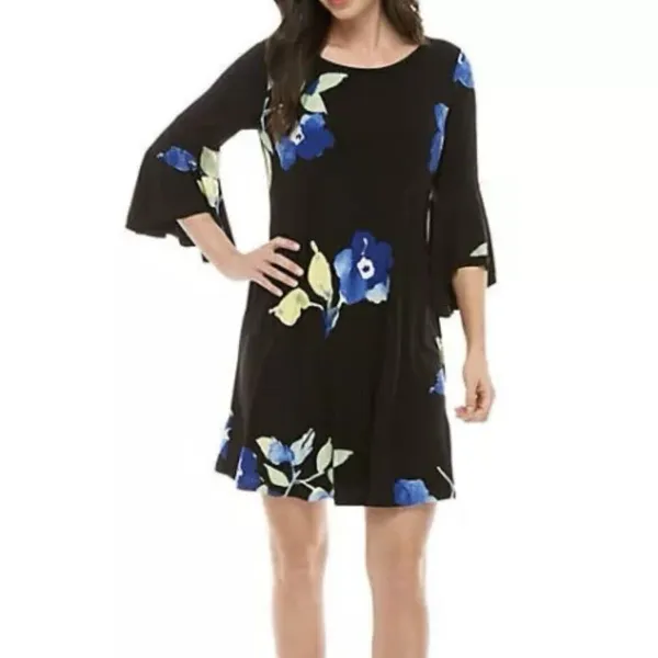 NWT‎ Ralph Lauren Blue Floral Black 3/4 Bell Sleeve Stretch Dress Size 8 - Image 12