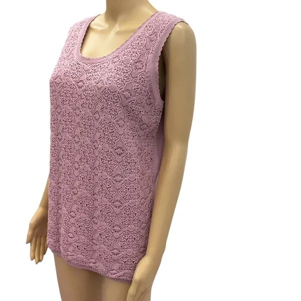 Vintage Cotton Maggie Sweet Sleeveless Knit Scalloped Scoop Neck Top Womens M - Image 4