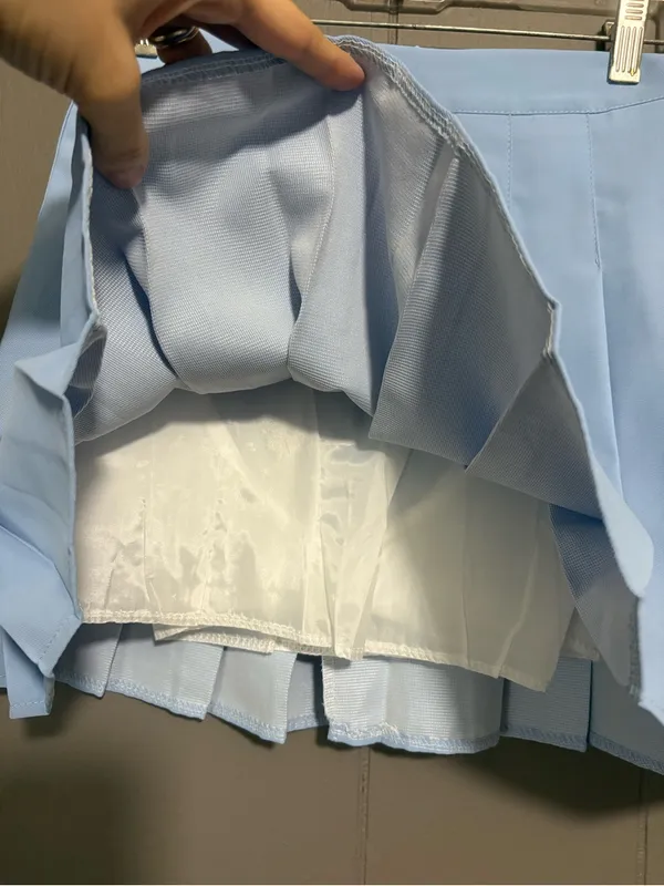 Pleated Light Blue Mini Skirt Size L - Image 3