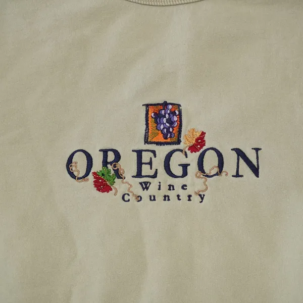 Vintage Medium Oversized Tan Oregon Wine Country Embroidered Crewneck Sweatshirt - Image 2