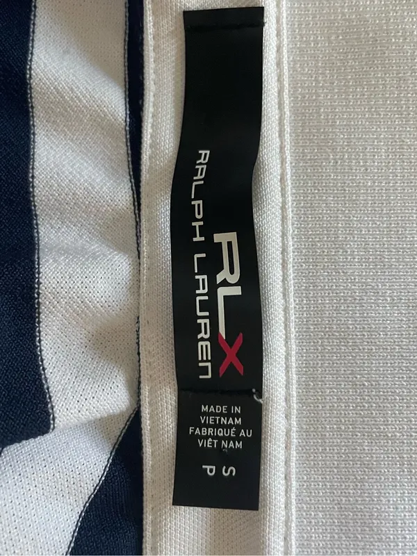 Ralph Lauren Navy & White Striped Polo-Style Shirt with Pink Trim - Image 4