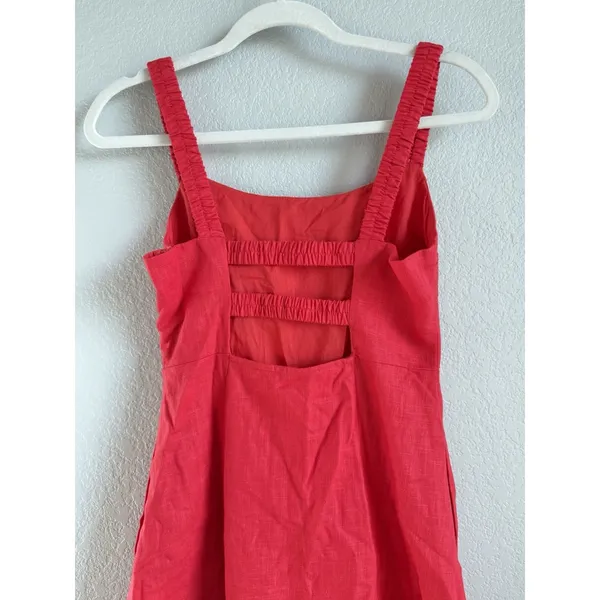 En Creme‎ Red Open Back Midi Dress Square Neck Ramie Cottagecore Boho Sz S - Image 7