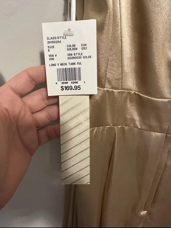 David’s Bridal - Galina Signature Long V-Neck Tank Ful in Golden Color Size 8 - Image 8