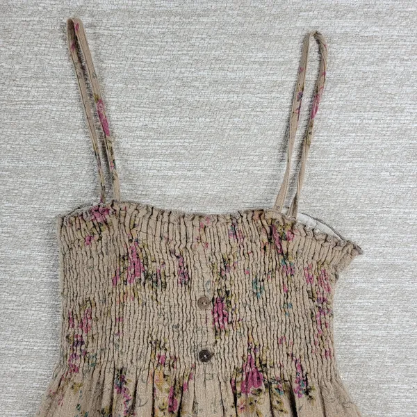 VTG Rachel & Chloe Smocked Dress Womens S Tan Floral Convertible Straps Cottage - Image 11
