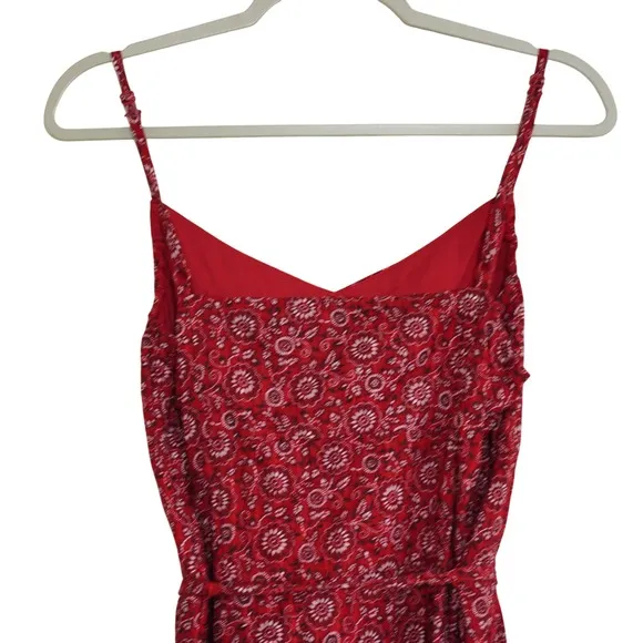 Loft Red‎ Bandana Floral Paisley Midi Dress Adjustable Straps Tie Waist Sleeveless - Image 7
