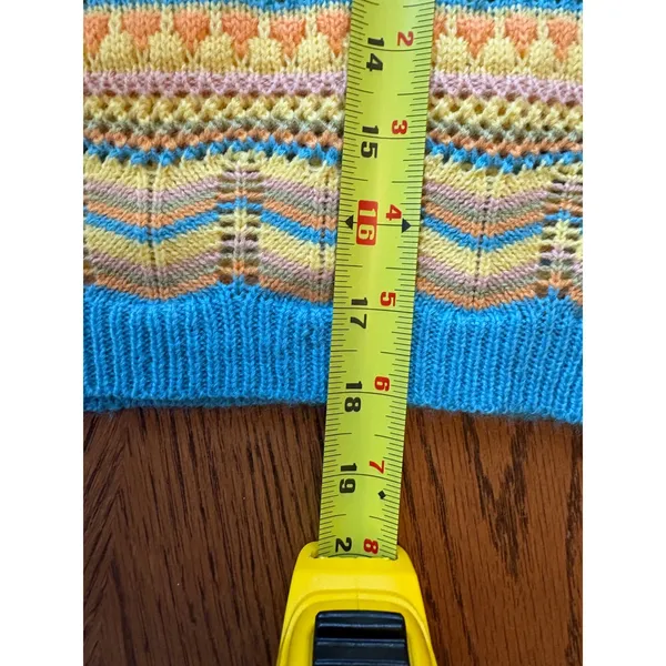 LUSH Blue Yellow Multi Crochet Knit Bell Sleeve Sweater Top Size M‎ - Image 4