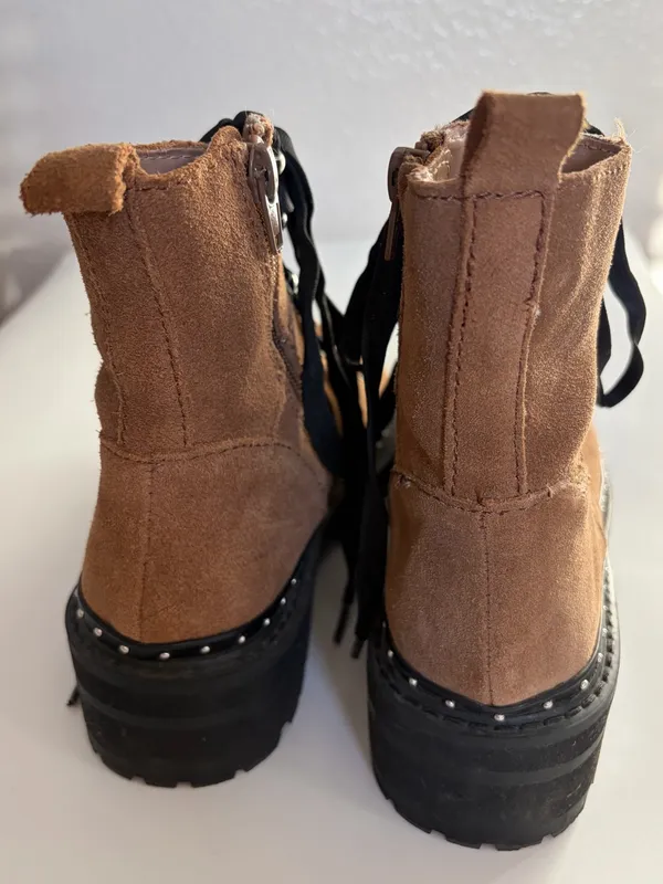 Steve Madden Rainier Chestnut Brown Suede Leather Chunky Boots Size 8 - Image 9