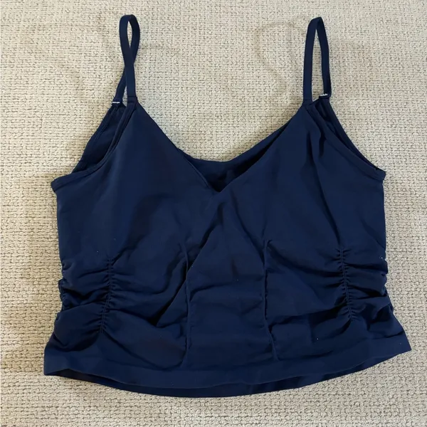 Free People Good Karma Ruched Crop Tank in Midnight Navy M/L - Image 5