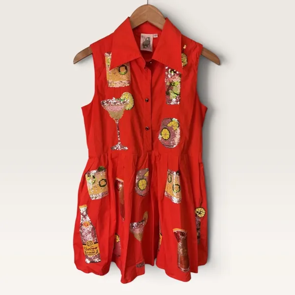 Queen of Sparkles Red Sequin Cocktail Drink Sleeveless Shirt Dress XS - Image 2