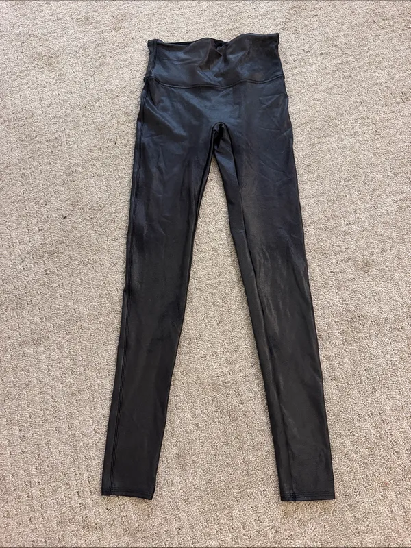 SPANX Faux Leather High-Waist Leggings - Black Athleisure Athletic Size: Large - Image 3
