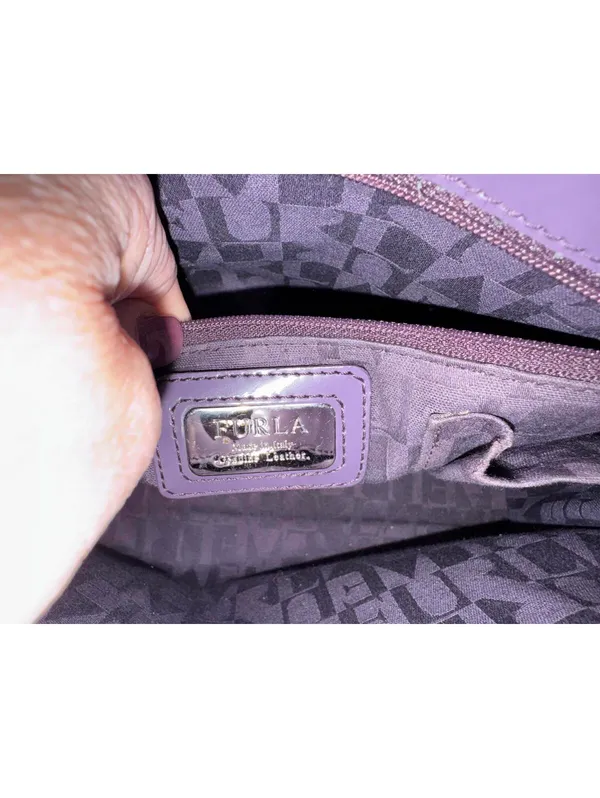 Furla Purple Leather Structured Tote Satchel Bag - Image 5
