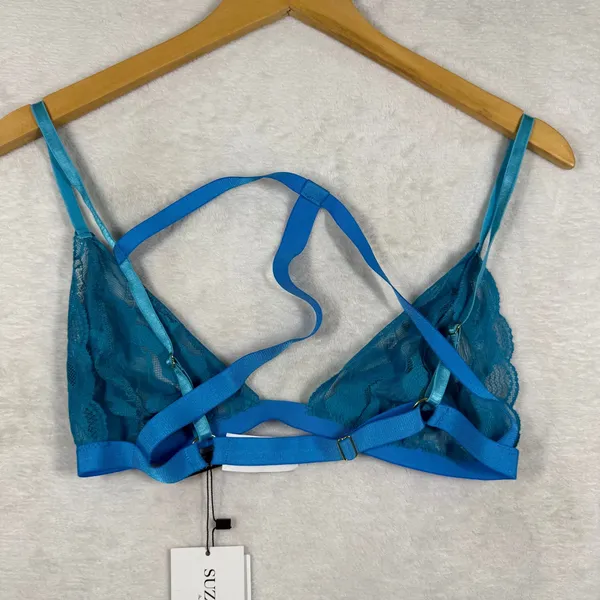Suzy Black NYC Patina Blue Lace Strappy Back Bralette‎ FW21B348 Large New - Image 8