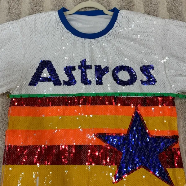 Houston Astros sequins tshirt dress MLB Sparkle city QOS baseball short sleeve - Image 12