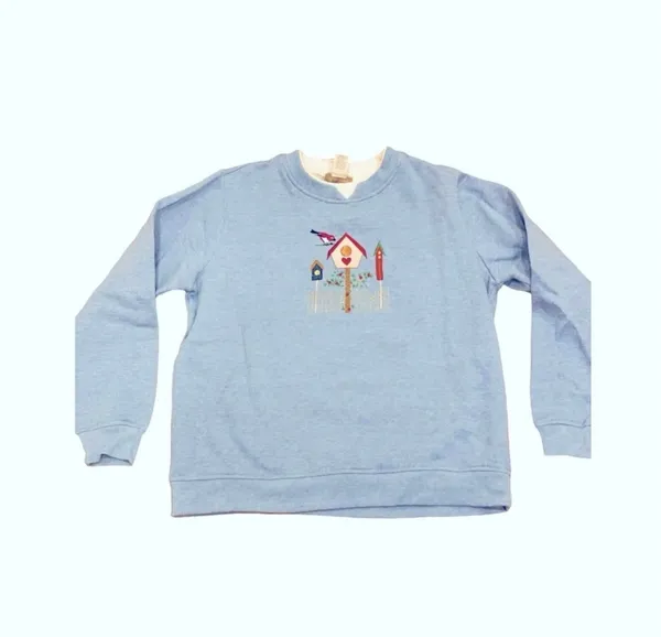 Retro Studio Works Embroidered Light Blue Sweatshirt Birds Nature M Cottagecore - Image 2