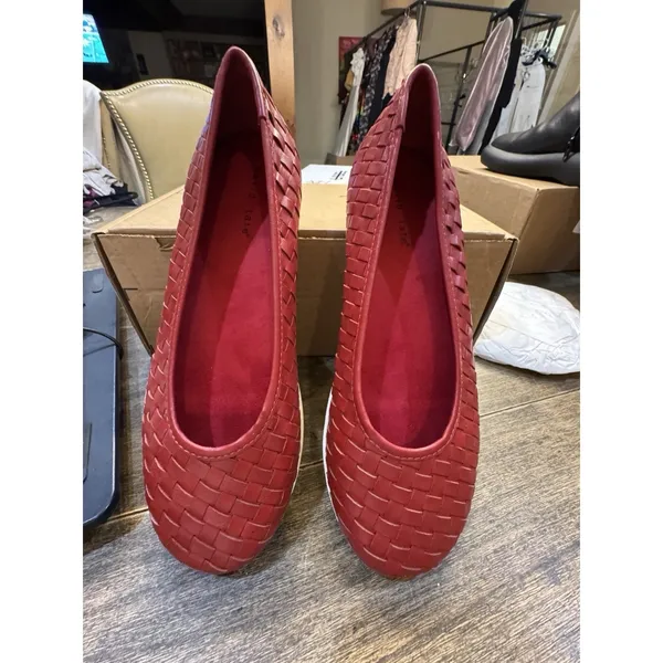 David Tate Womens Dazzle Leather Woven Slip-On Ballet Flats Shoes Size 9.5W Red - Image 4