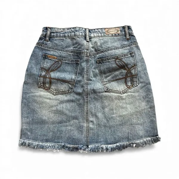 NWT Womens Mia Joy Abilene Distressed Denim Jean Skirt IN Light Blue - Sz 28 - Image 4